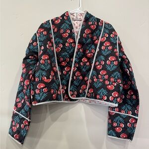 Floral Quilted Jacket Reversible  - Black and Red & Pink Floral
